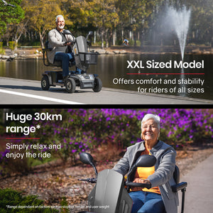 EQUIPMED Mobility Scooter | S-XXL Comfortable Size for Riders, 30km Max Range, 180kg Capacity, Grey