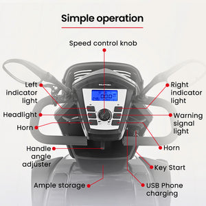 EQUIPMED Mobility Scooter | S-XXL Comfortable Size for Riders, 30km Max Range, 180kg Capacity, Grey