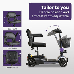 EQUIPMED FreeLite+ | Mid-Sized Foldable Electric Mobility Scooter | Lithium Battery | Long Range | Easy Charging | Grey