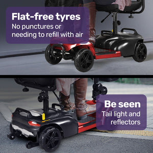 EQUIPMED FreeLite+ | Mid-Sized Foldable Electric Mobility Scooter | Lithium Battery | Long Range | Easy Charging | Red