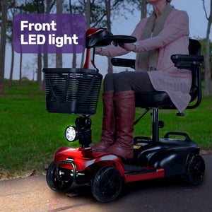 EQUIPMED FreeLite+ | Mid-Sized Foldable Electric Mobility Scooter | Lithium Battery | Long Range | Easy Charging | Red