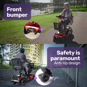 EQUIPMED FreeLite+ | Mid-Sized Foldable Electric Mobility Scooter | Lithium Battery | Long Range | Easy Charging | Red