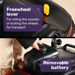 EQUIPMED FreeLite+ | Mid-Sized Foldable Electric Mobility Scooter | Lithium Battery | Long Range | Easy Charging | Red