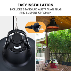 THERMOMATE Hanging Patio Heater | 1500W | Electric | Radiant Carbon Fiber Element | Remote Control