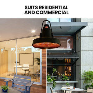 THERMOMATE Hanging Patio Heater | 1500W | Electric | Radiant Carbon Fiber Element | Remote Control