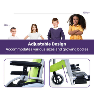 EQUIPMED Kids Premium Paediatric Wheelchair | Lightweight Aluminium, 22" Wheels, 75kg Rated, Green