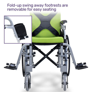 EQUIPMED Kids Premium Paediatric Wheelchair | Lightweight Aluminium, 22" Wheels, 75kg Rated, Green