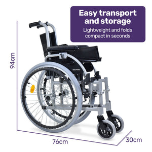 EQUIPMED Kids Premium Paediatric Wheelchair | Lightweight Aluminium, 22" Wheels, 75kg Rated, Green