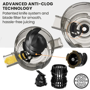 EUROCHEF Cold Press Slow Juicer Machine | 200W | Large Chute | Charcoal Grey
