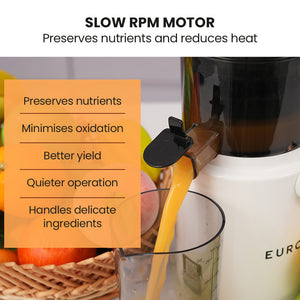 EUROCHEF Cold Press Slow Juicer Machine | 200W | Large Chute | White
