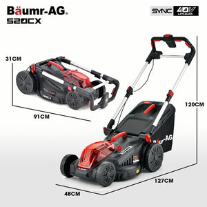 Baumr-AG 520CX 40V SYNC 17" Cordless Lawn Mower Kit | Fast Charger | 2 x 4Ah Batteries | 5 Cutting Heights | Adjustable Handle | Mulching Option