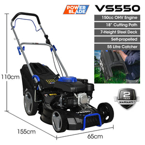 POWERBLADE VS550 18" Self-Propelled Lawn Mower | 150cc | 7-Stage Height | Steel Deck | 4-Stroke Petrol