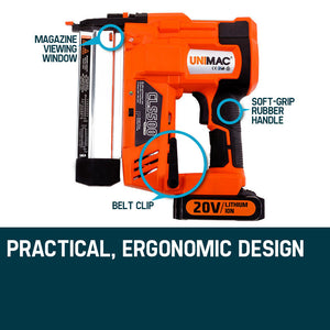 UNIMAC 2-in-1 Stapler Brad Nail Gun | CLS500 | 15-50mm 18GA | Cordless 20V Lithium Nailer