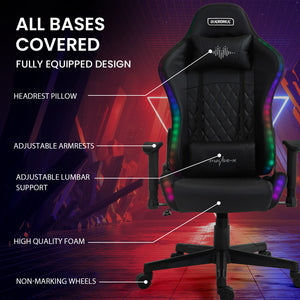 Overdrive Gaming Chair | Bluetooth Speakers, RGB LED Lights, Reclining Game Armchair, Black