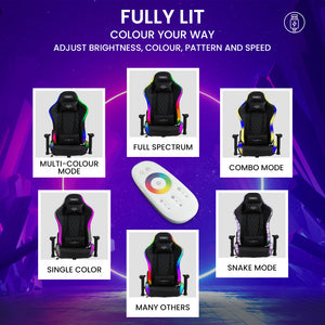 Overdrive Gaming Chair | Bluetooth Speakers, RGB LED Lights, Reclining Game Armchair, Black