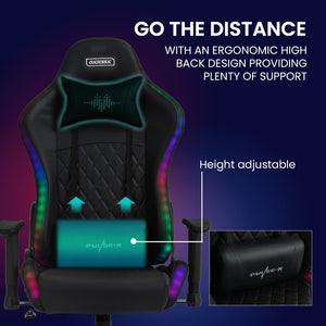 Overdrive Gaming Chair | Bluetooth Speakers, RGB LED Lights, Reclining Game Armchair, Black