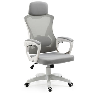 Fortia Ergonomic Mesh Office Chair | Computer Seat with Headrest | Adjustable Recline | White/Grey