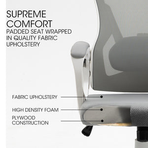 Fortia Ergonomic Mesh Office Chair | Computer Seat with Headrest | Adjustable Recline | White/Grey