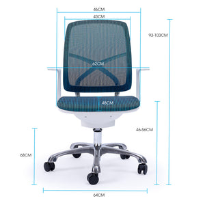 FORTIA Ergonomic Office Chair | Coolmesh Fabric | Adjustable Recline | Blue Mesh/White Frame