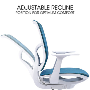 FORTIA Ergonomic Office Chair | Coolmesh Fabric | Adjustable Recline | Blue Mesh/White Frame