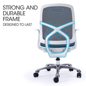 FORTIA Ergonomic Office Chair | Coolmesh Fabric | Adjustable Recline | Blue Mesh/White Frame