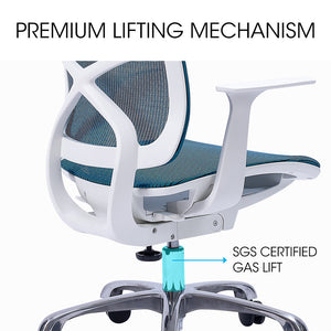 FORTIA Ergonomic Office Chair | Coolmesh Fabric | Adjustable Recline | Blue Mesh/White Frame