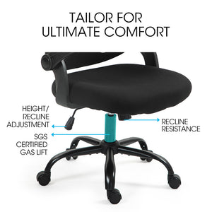 FORTIA Ergonomic Office Chair | Coolmesh Fabric | Adjustable Recline | Black Mesh/Black Frame