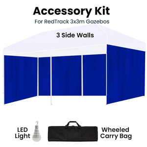 RED TRACK | 6x3m Gazebo Accessory Pack | Includes Walls | Wheeled Carry Bag | Rechargeable USB Lamp | Navy Blue