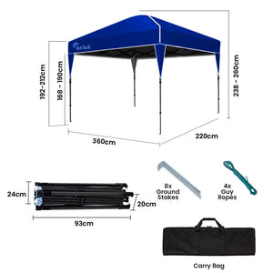 RED TRACK | 3.6x2.2m Ultra Compact Folding Gazebo | Carry Bag | Portable Outdoor Popup Marquee | Camping & Beach | Navy Blue