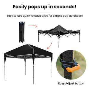RED TRACK | 3.6x2.2m Ultra Compact Folding Gazebo | Carry Bag | Portable Outdoor Popup Marquee | Camping & Beach | Black