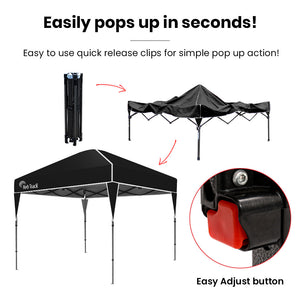 RED TRACK | 3x3m Ultra Compact Folding Gazebo | Carry Bag | Portable Outdoor Popup Marquee | Camping & Beach | Black