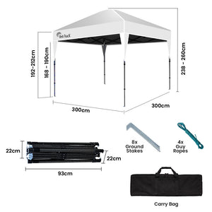 RED TRACK | 3x3m Ultra Compact Folding Gazebo | Carry Bag | Portable Outdoor Popup Marquee | Camping & Beach | White