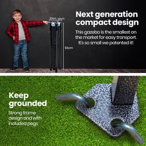 RED TRACK | 3x3m Ultra Compact Folding Gazebo | Walls & Carry Bag | Portable Outdoor Popup Marquee | Camping & Beach | Navy Blue