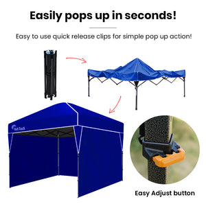 RED TRACK | 3x3m Ultra Compact Folding Gazebo | Walls & Carry Bag | Portable Outdoor Popup Marquee | Camping & Beach | Navy Blue