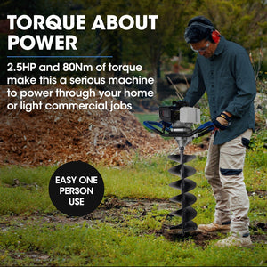 POWERBLADE PD750 52cc 2-Stroke Petrol Post Hole Digger | 200mm Auger | 600mm Extension Shaft