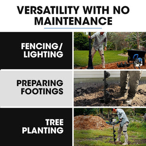 POWERBLADE PD750 52cc 2-Stroke Petrol Post Hole Digger | 200mm Auger | 600mm Extension Shaft