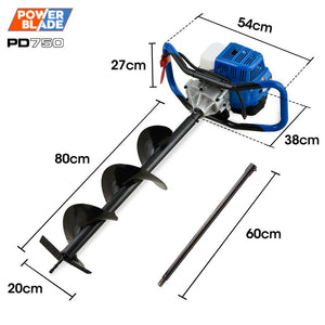 POWERBLADE PD750 52cc 2-Stroke Petrol Post Hole Digger | 200mm Auger | 600mm Extension Shaft