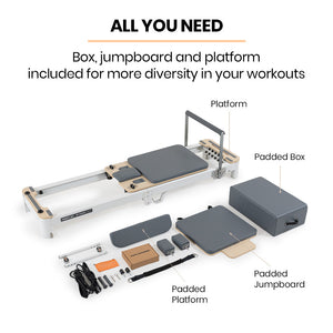 PROFLEX Aluminium Pilates Reformer Machine | Stretch Bed with Box & Jump Board Accessories