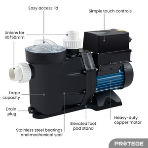 PROTEGE Variable Speed Pool Pump | 1.0HP | 3 Speeds | Quiet & Economical | For Swimming Pool & Spa