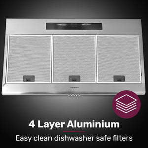 EUROCHEF Fixed Rangehood | 90cm | Stainless Steel | 3-Speed | Halogen Lights | EFR90S