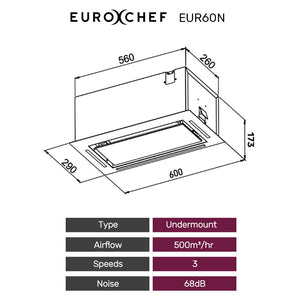 EUROCHEF Undermount Rangehood | 60cm | Silver | 3-Speed | LED Lights | EUR60N