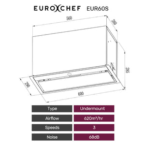 EUROCHEF Undermount Rangehood | 60cm | Stainless Steel | 3-Speed | LED Lights | EUR60S
