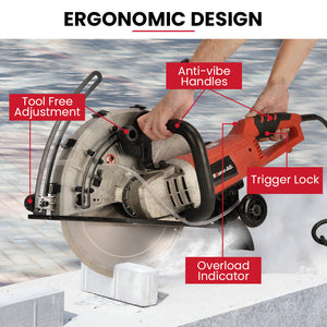 BAUMR-AG Concrete Saw | 3500W | 350mm (14") | Wet & Dry | Vacuum Port | 15A Plug