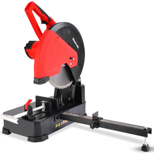 Baumr-AG 2400W Metal Cut Off Cold Saw | 355mm (14") Blade | Low Spark Ceramic Alloy | Soft Start | 45° Mitre Chop Cutting | Measurement Scale