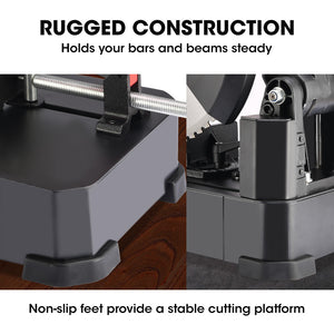 Baumr-AG 2400W Metal Cut Off Cold Saw | 355mm (14") Blade | Low Spark Ceramic Alloy | Soft Start | 45° Mitre Chop Cutting | Measurement Scale