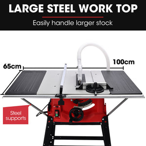 BAUMR-AG 2000W Compound Table Saw | 255mm (10") Blade | Expandable Worktop | 45° Bevel & Mitre Cuts | Stand & Vacuum Port