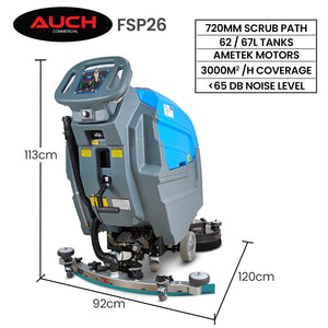 Auch FSP26 Self-Propelled Floor Scrubber & Dryer | 720mm, Battery Powered, Walk Behind, Commercial Grade