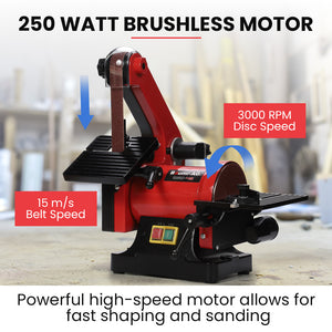 BAUMR-AG Belt & Disc Sander Combo | Vertical Bench Linisher | 25mm Belt + 125mm Disc | Brushless Motor
