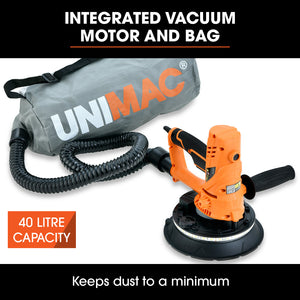 UNIMAC 180mm Handheld Drywall Sander | 850W Electric | Auto Vacuum System | LED Worklight | 6x Sanding Discs