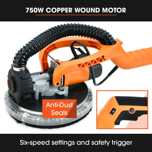 UNIMAC 225mm Long Reach Drywall Sander Kit | 750W Telescopic Foldable | Vacuum System | LED Worklight | 6x Sanding Discs